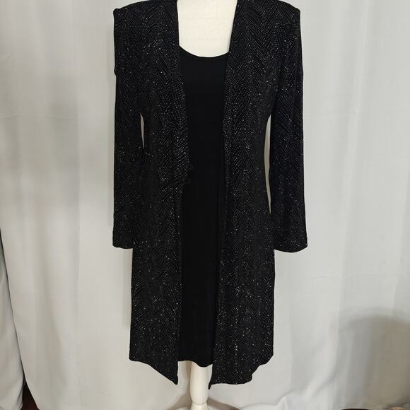 S.L. Fashions Womens 10 Black Sparkly Evening Long Sleeve Sheath Dress & Jacket - Picture 1 of 11
